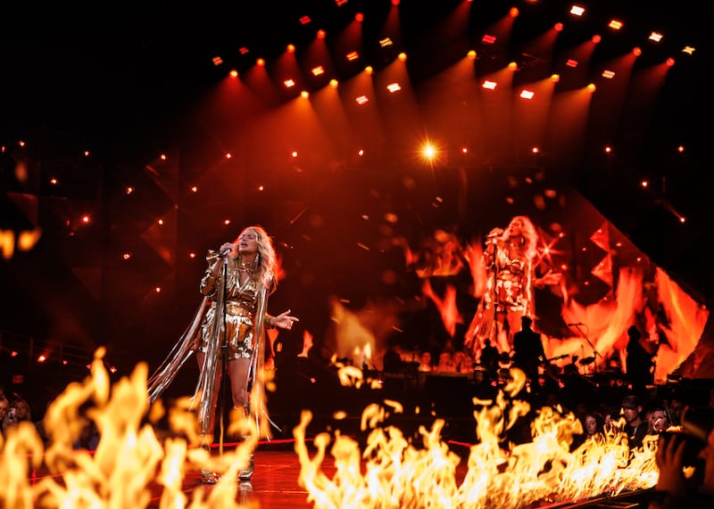 Carrie Underwood performs on her “Denim and Rhinestones” tour.