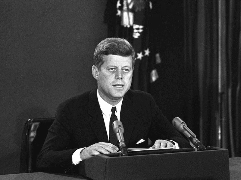 President John F. Kennedy makes a nationwide TV speech in 1962.