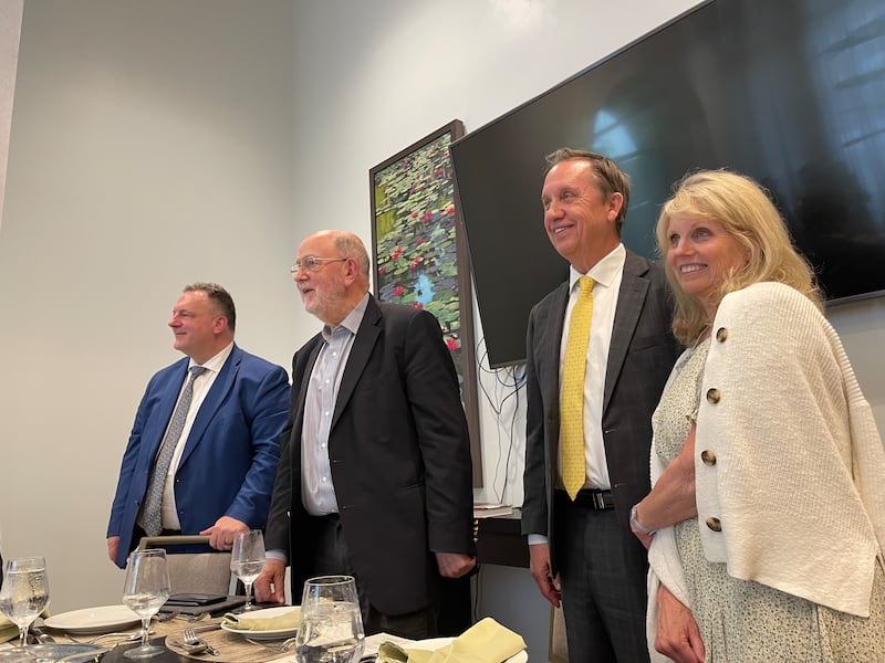 John Esser, N. T. Wright, Richard Neitzel Holzapfel and Jeni Holzapfel pose for a photo on June 11, 2024.
