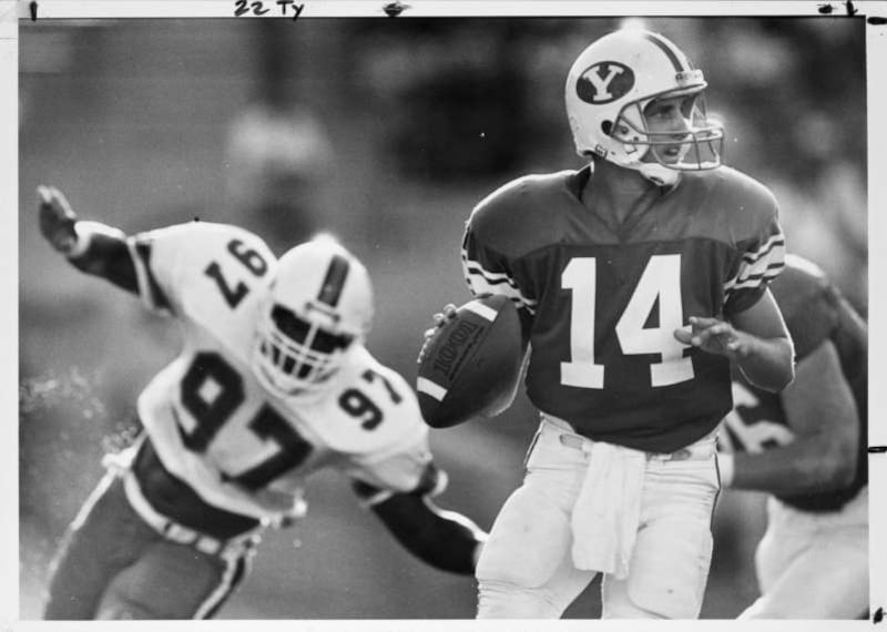 BYU quarterback Ty Detmer looks to pass against the Miami Hurricanes in Provo.