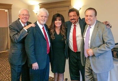 The original Osmond Brothers quartet with sister Marie. From left, Wayne, Merrill, Jay, Alan.