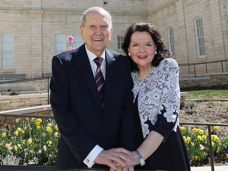 President Russell M. Nelson of The Church of Jesus Christ of Latter-day Saints and Sister Wendy W. Nelson prior to the rededication of the Manti Utah Temple in Manti, Utah, on Sunday, April 21, 2024.