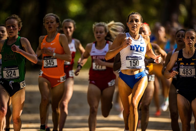 Whitney Morgan competes in the NCAA cross-country championships in Tallahassee, Florida, Nov. 20, 2021. Morgan went on to win the individual title and is now headed to Paris to compete in the 5,000-meter race in the Summer Games.