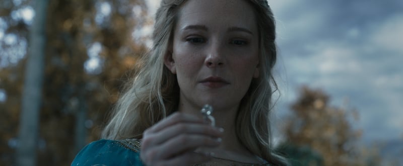 Morfydd Clark as Galadriel in "The Rings of Power" Season 2.