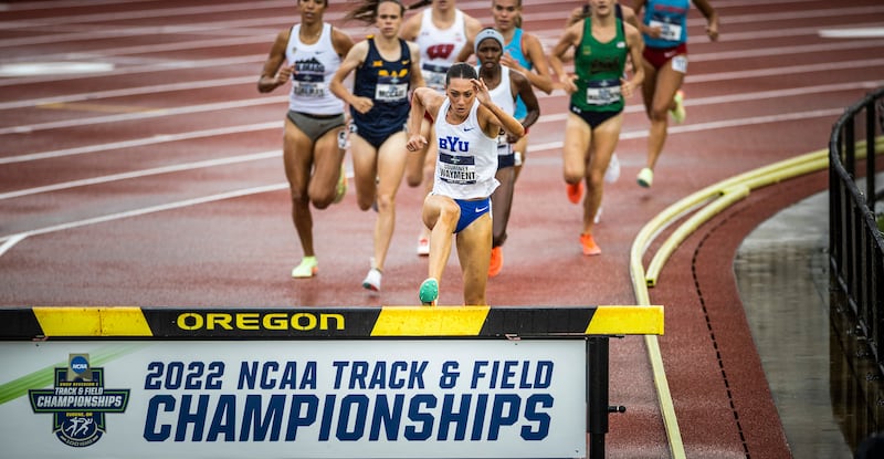 BYU's Courtney Wayment competes in the steeplechase at the NCAA track and field championships June 11, 2022, in Eugene, Oregon.