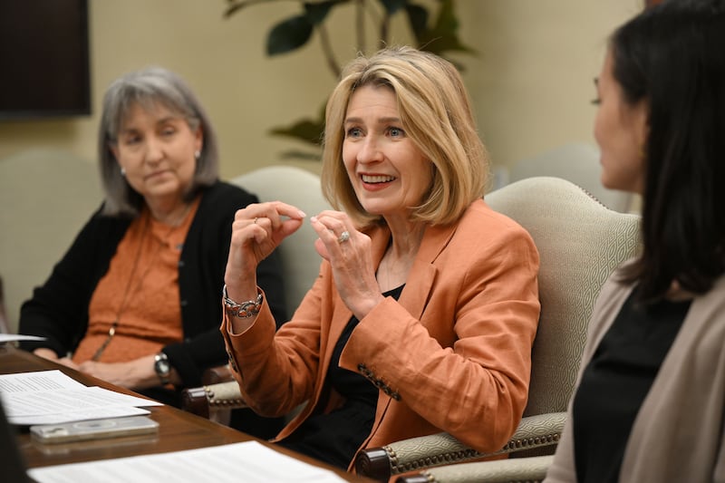 President Camille N. Johnson sits with Sister J. Anette Dennis and Sister Kristin M. Yee.