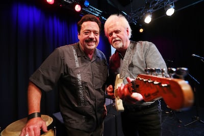 Brothers Jay Osmond, left, and Merrill Osmond pose for a photo during a break while working on a new record at Rock Canyon Studios in Provo on Tuesday, June 26, 2018.